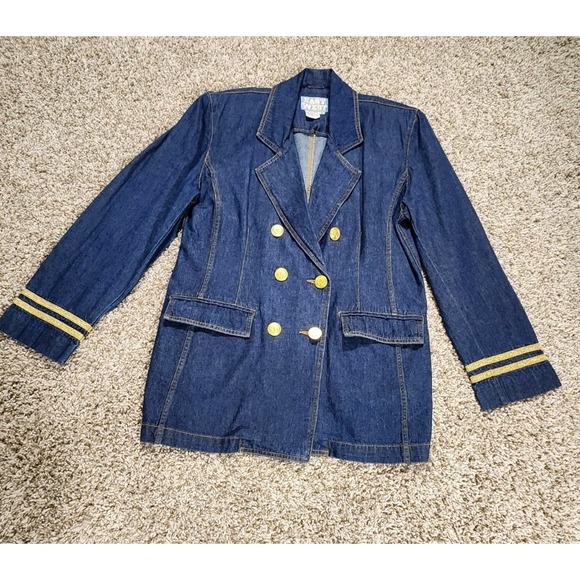 Vtg 80s 90s Womens Oversized Blue Denim Jacket Gold Buttons Size Medium EastWest - Picture 3 of 12